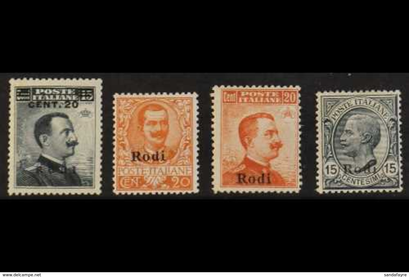 RODI  1919-18 20c On 15c, 20c Orange, 20c Orange No Watermark & 15c Grey, Sassone 8/11, Mi 10X/13X, Good To Fine Mint (4 - Egée