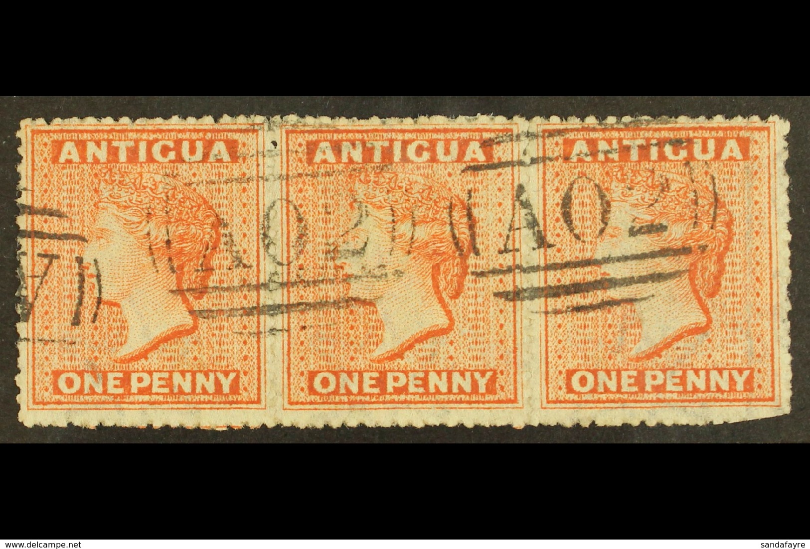 1867  1d Vermilion Wmk Small Star, SG 7, Used STRIP OF THREE, Very Pretty With Crisp "A02" Cancellations, The Right End  - Otros & Sin Clasificación