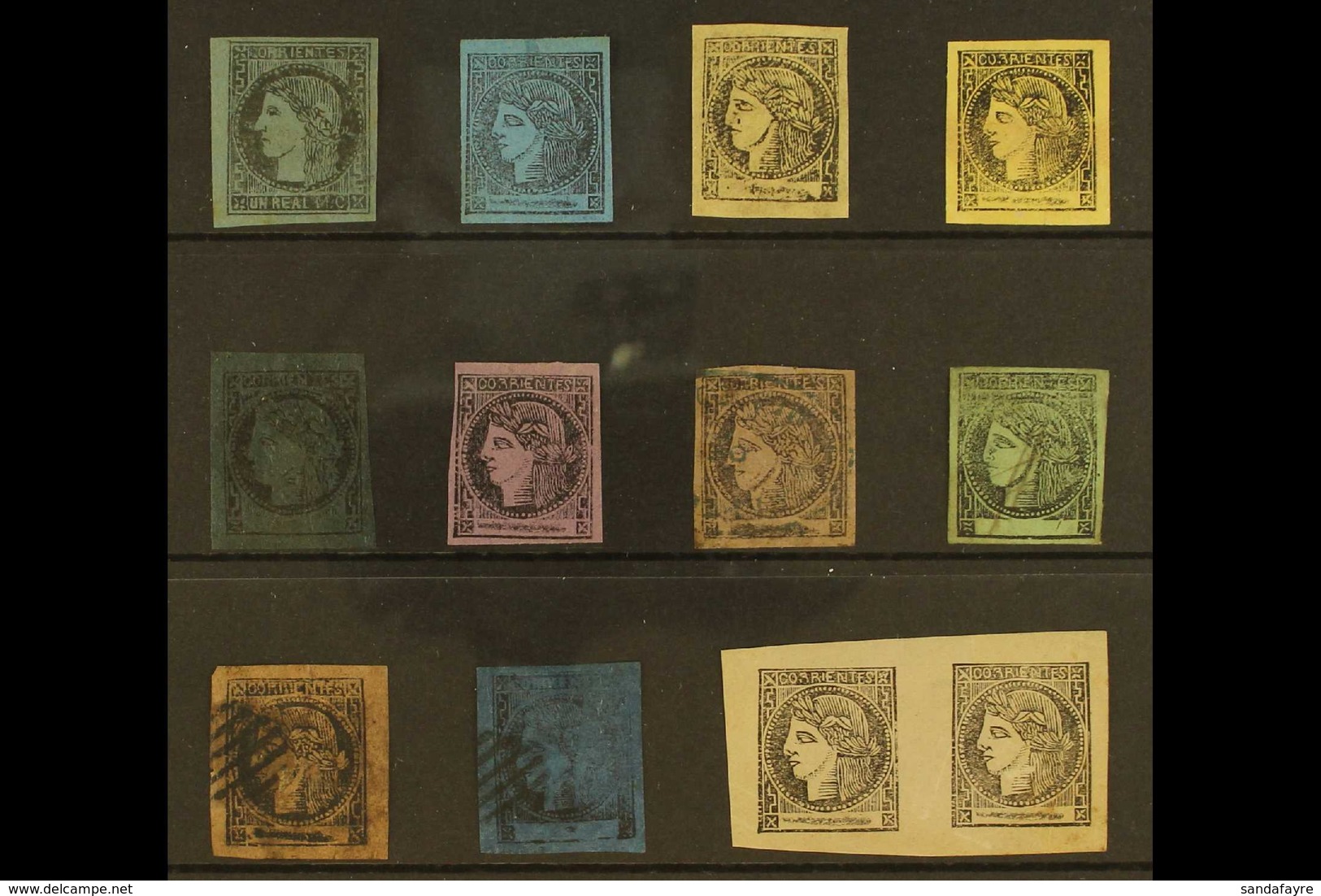 CORRIENTES  1856-1878 UNUSED & USED GROUP On A Stock Card Including Some Forgeries & Reprints (12 Stamps) For More Image - Andere & Zonder Classificatie