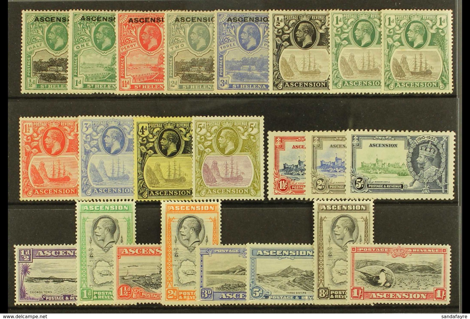 1922-1935 FINE MINT KGV SELECTION  Presented On A Stock Card. Includes 1922 Set To 3d, 1924-33 "Badge" To 5d, 1934 Set T - Ascension (Ile De L')