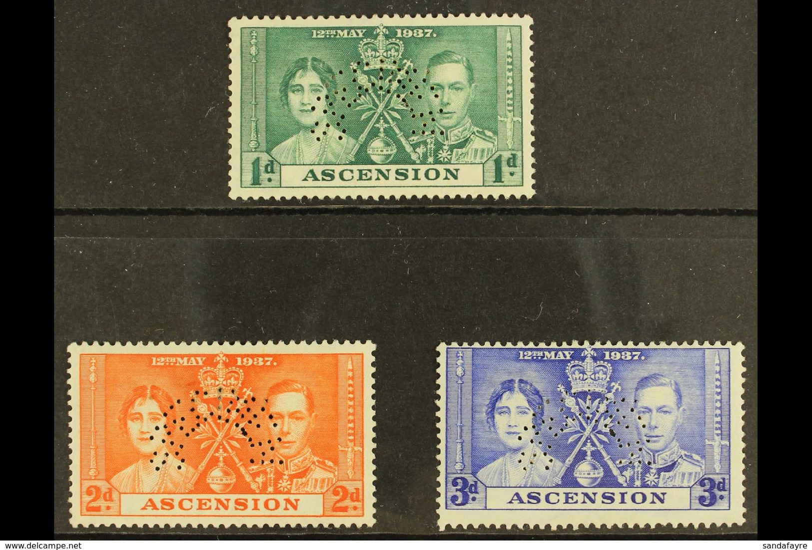 1937  Coronation Complete Set Perf "SPECIMEN", SG 35s/37s, Very Fine Mint. (3 Stamps)  For More Images, Please Visit Htt - Ascension (Ile De L')