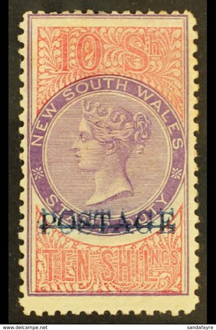NEW SOUTH WALES  1885 10s Mauve And Claret Perf 12 X 11 With Blue "POSTAGE" Opt, SG 241c, Fine Mint. For More Images, Pl - Andere & Zonder Classificatie