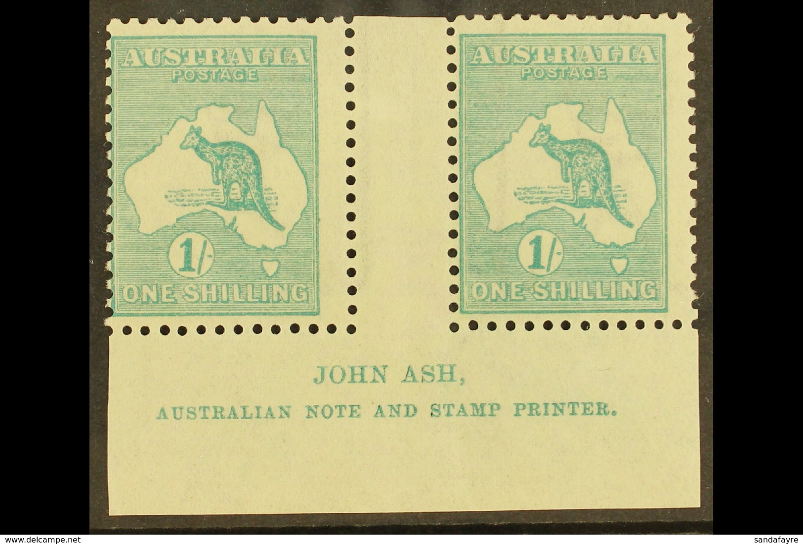 1915-27  1s Blue-green Roo, Die IIB (SG 40b), Ash Imprint Pair With "N" Over "A", BW 33zd, Fine Mint. For More Images, P - Other & Unclassified