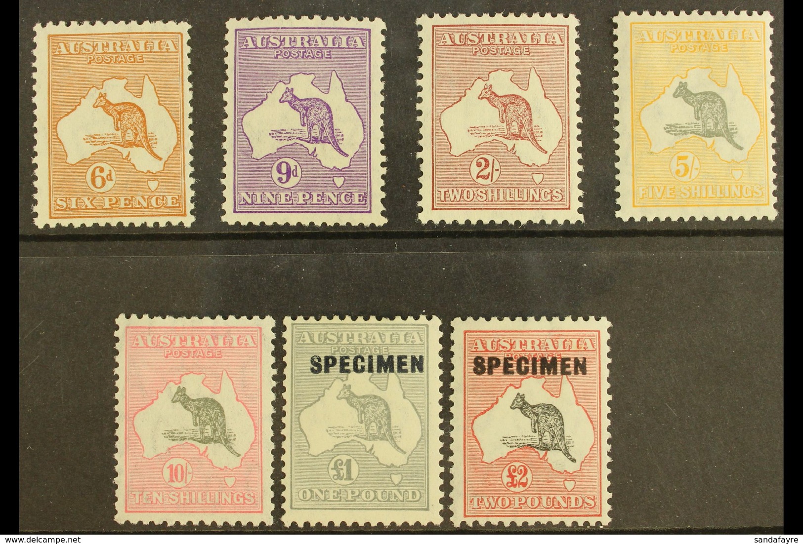 1931-36  Kangaroos Complete Set (£1 & £2 Values Overprinted "Specimen"), SG 132/36 & 137s/38s, Fine Mint, Very Fresh. (7 - Other & Unclassified