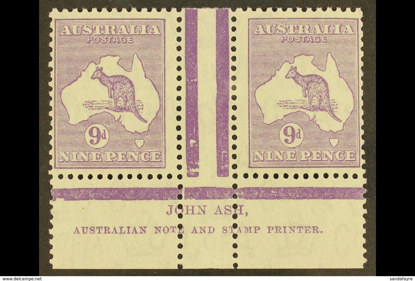 1932  9d Violet Roo (SG 133), ASH IMPRINT PAIR, Plate 3 - First State, BW 29z, Mint (stamps Never Hinged). For More Imag - Other & Unclassified