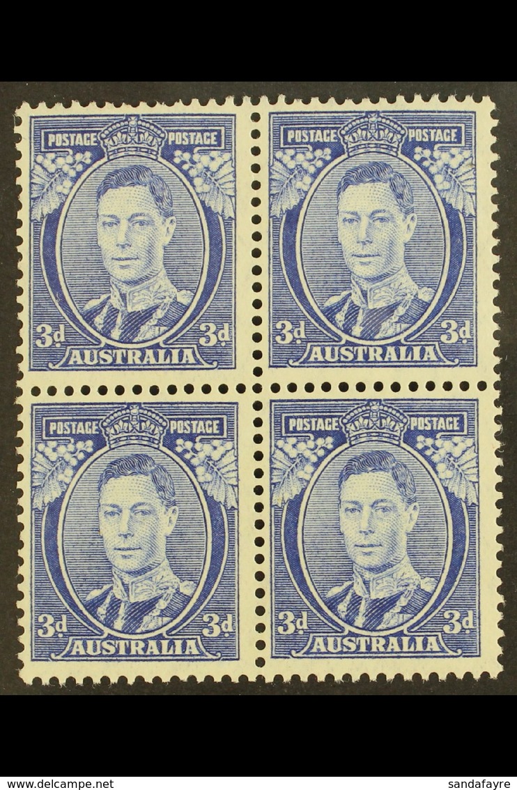 1937-49  3d Bright Blue Perf 13½x14 Die II Ordinary Thin Paper, SG 168ca, Fine Mint (two Stamps Never Hinged) BLOCK Of 4 - Otros & Sin Clasificación