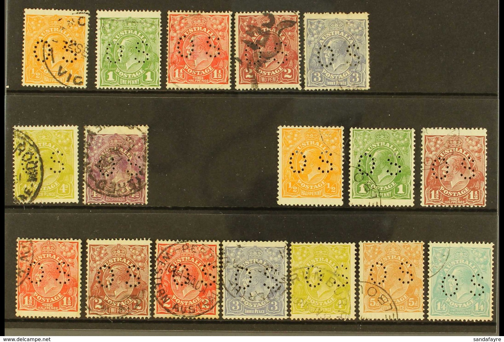 OFFICIALS  1926-30 ALL DIFFERENT "KGV HEADS" Small (Type 02) "O S" Opt'd Used Selection On A Stock Card With Perf 14 Set - Andere & Zonder Classificatie