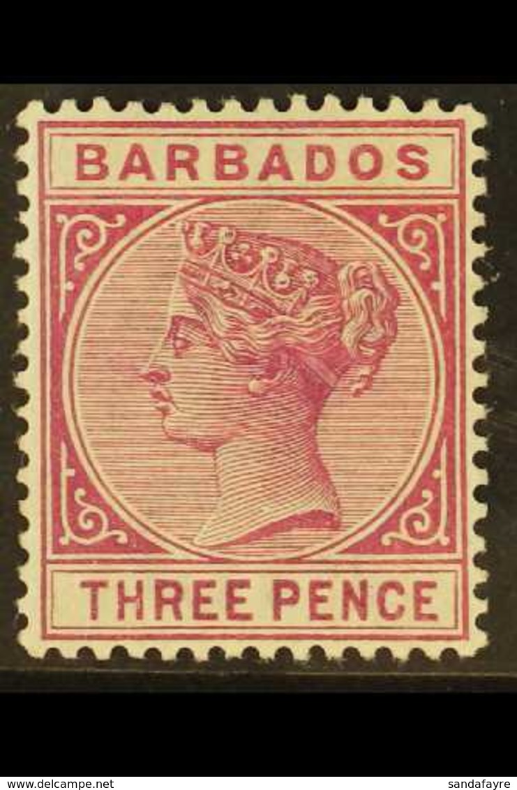 1882-86  3d Deep Purple, SG 95, Fine Mint, Slight Colour Bleed To Gum. For More Images, Please Visit Http://www.sandafay - Barbados (...-1966)