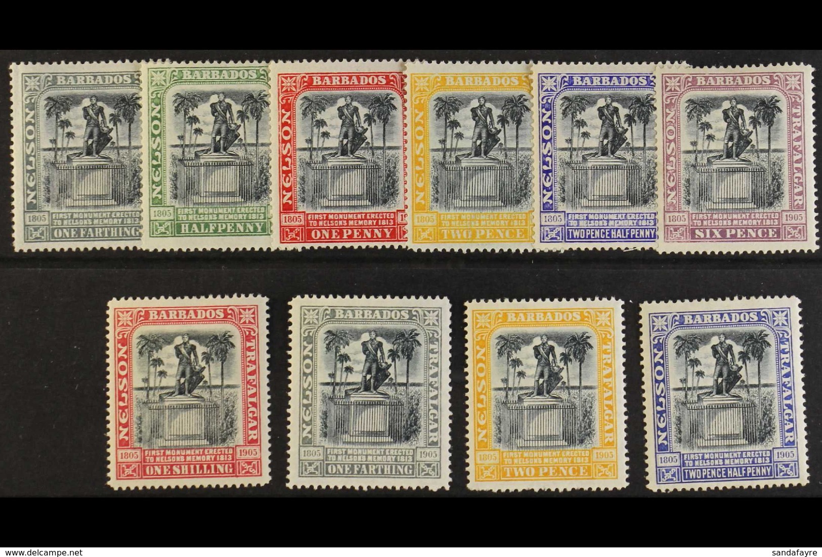 1906-07  Nelson Monuments, Both Wmk Sets, SG 145/51 & SG 158/62, Fine Mint (10 Stamps) For More Images, Please Visit Htt - Barbades (...-1966)
