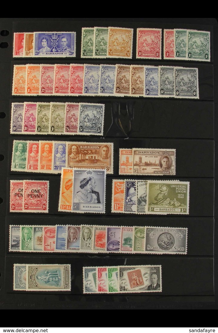 1937-52 KGVI FINE MINT COLLECTION  Incl. 1938-47 Complete Set With All Perf Changes Incl. ½d Perf 14, 1d Scarlet Perf. 1 - Barbades (...-1966)