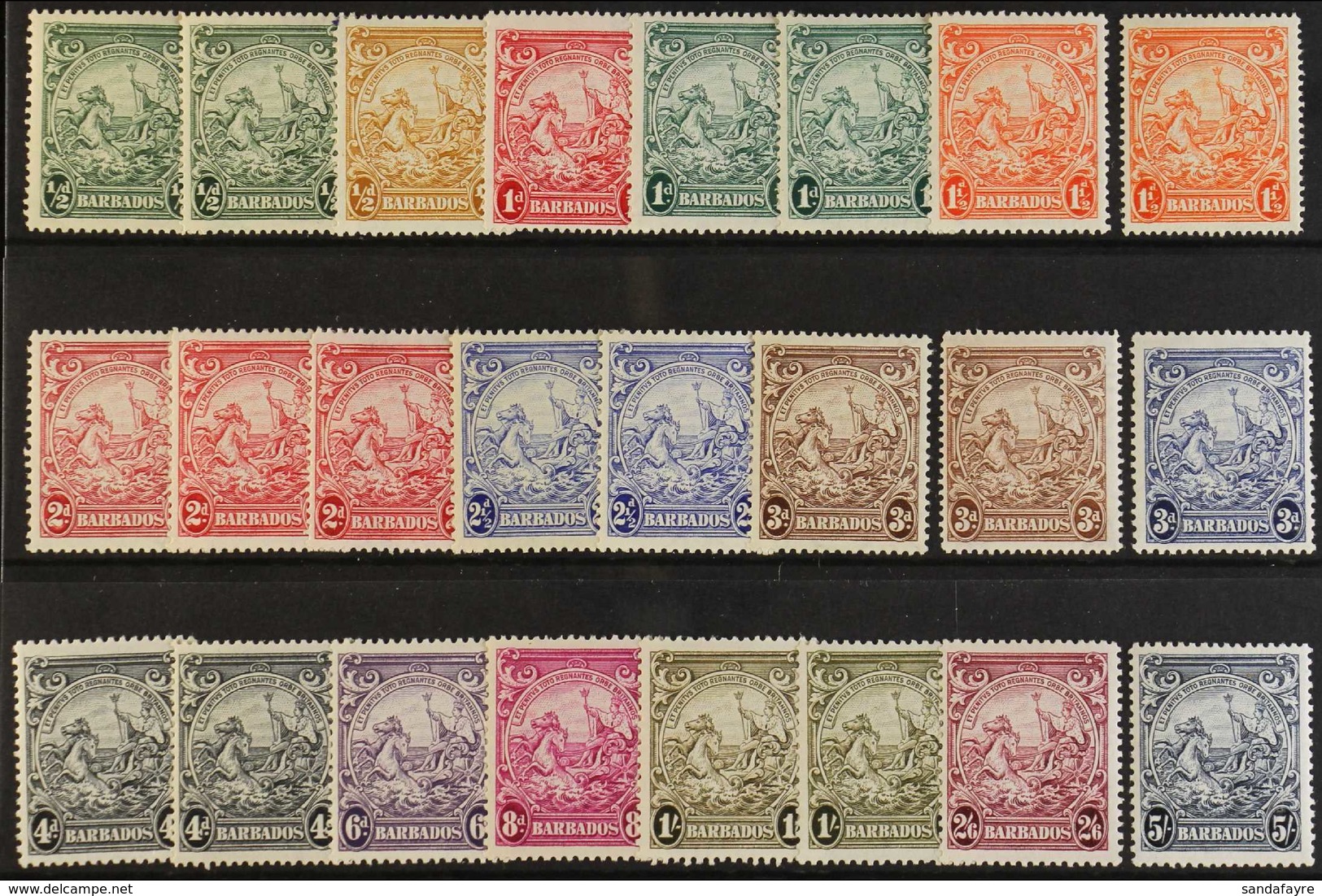 1938-47  "Badge Of Colony" Set With ALL Listed Perforation Variants, SG 248/56a, Fine Mint (24 Stamps) For More Images,  - Barbados (...-1966)