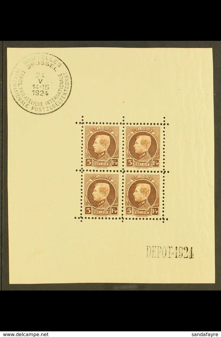 1924  Philatelic Exhibition Miniature Sheet Containing King Albert 5f Red-brown "Montenez" X 4, COB Bloc 1, Fine Mint (s - Andere & Zonder Classificatie