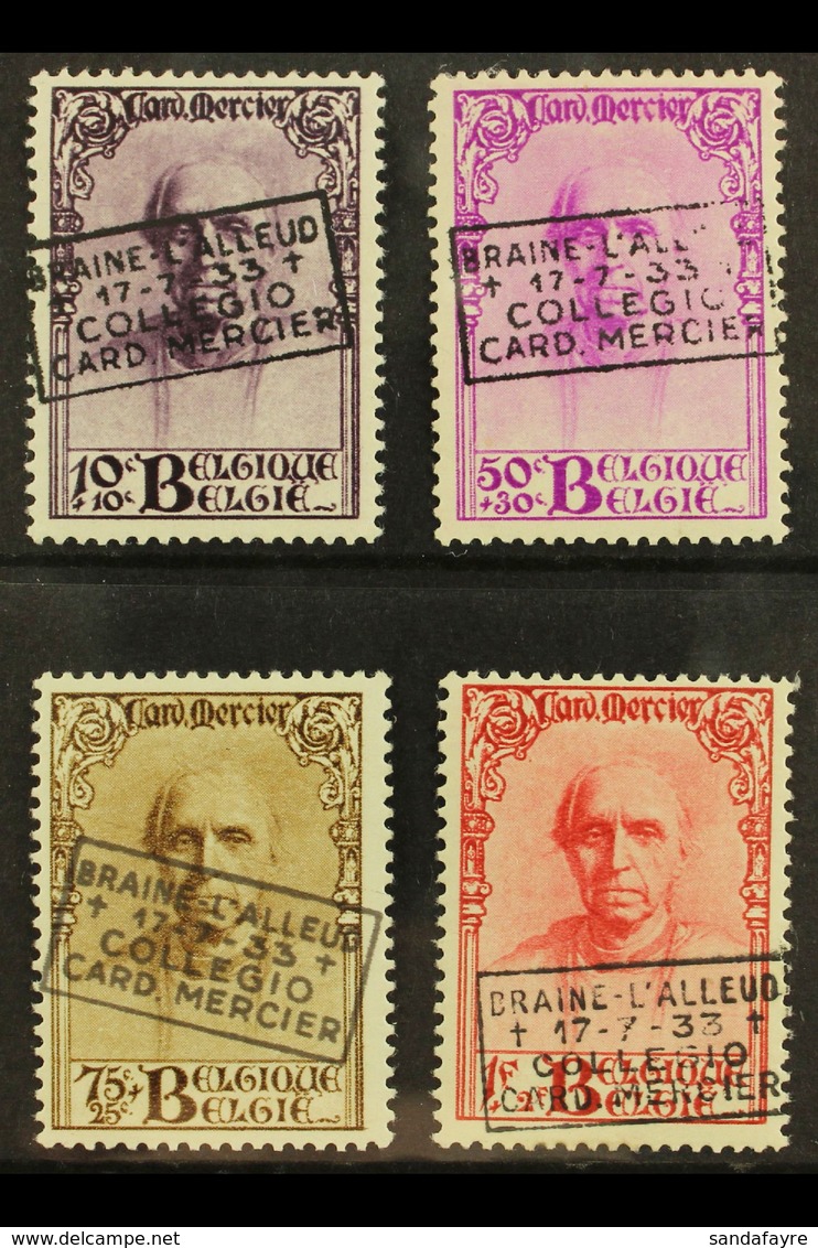 1933  Cardinal Mercier Memorial Fund Complete Set To 1f With Boxed "BRAINE-L'ALLEUD" Overprints (COB 374A/D, Michel 333/ - Andere & Zonder Classificatie