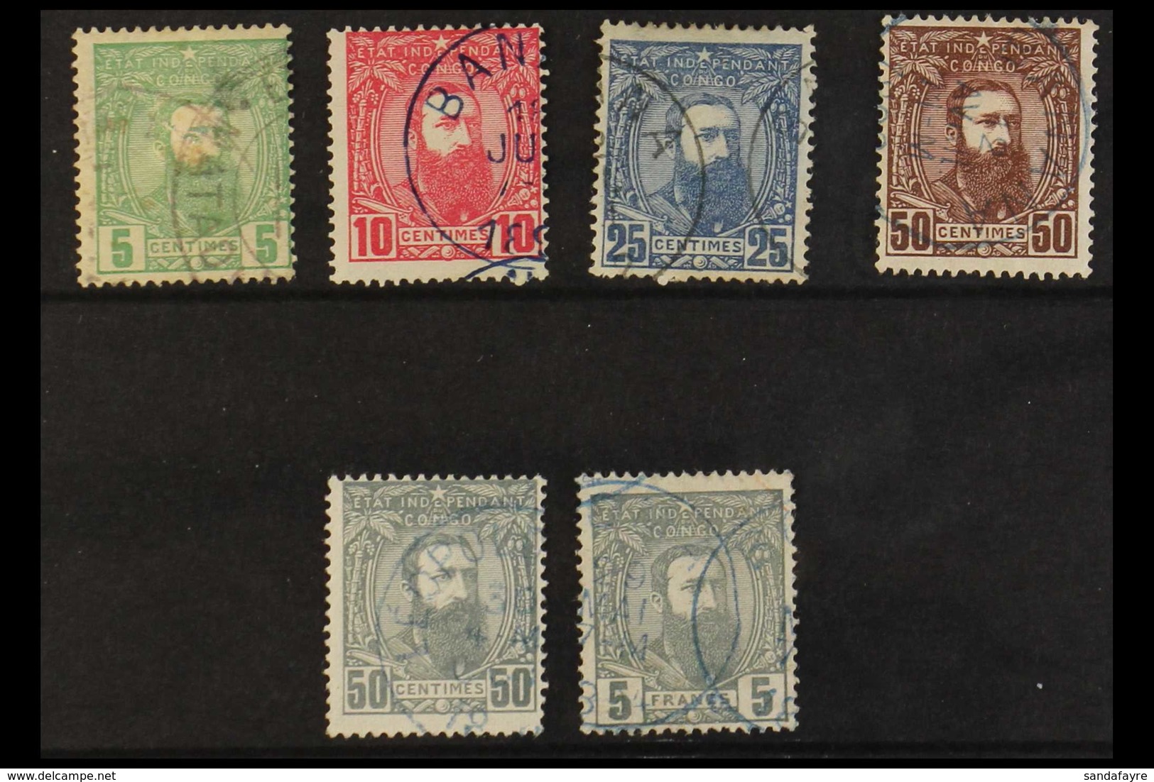 CONGO  1887-94 Set To Both 50c And 5f Grey, COB 6/10 And 12, Fine Cds Used. (6 Stamps) For More Images, Please Visit Htt - Andere & Zonder Classificatie