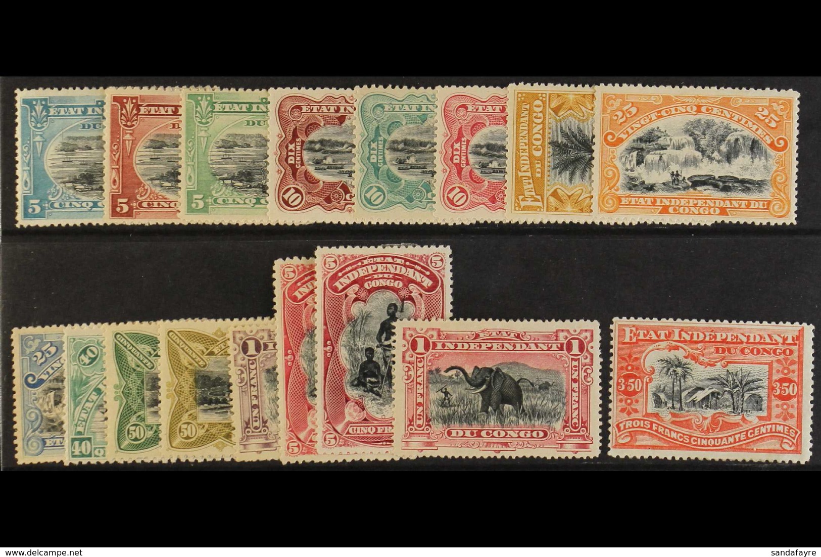 CONGO  1894-1901 Pictorial 5c (all Three) To 1f Carmine, 1f Violet (thin), 3f.50 And Both 5f Shades, Between COB 14/28a, - Sonstige & Ohne Zuordnung