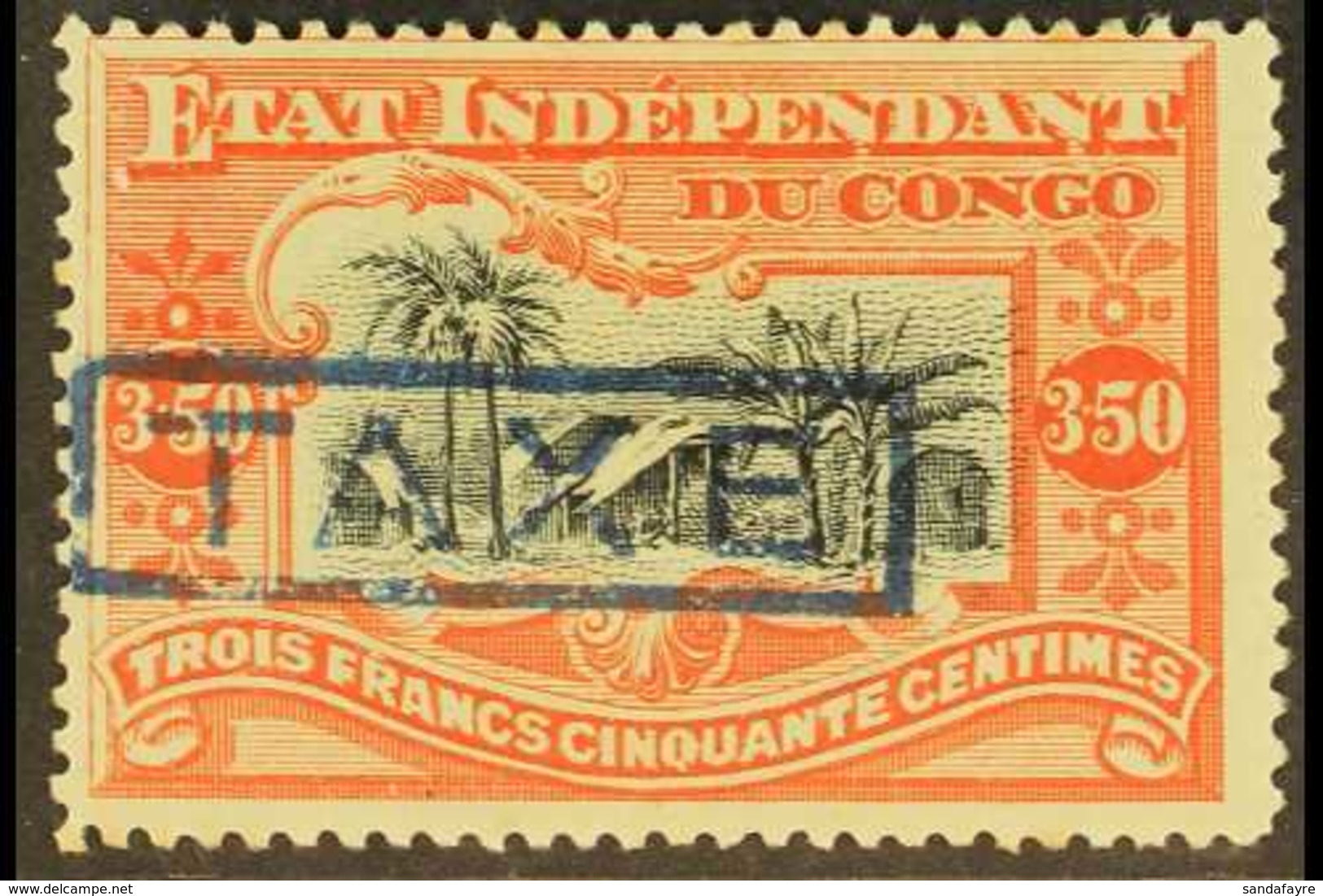 CONGO  1908 Stamp Tax 3f.50 Black And Vermilion, COB TX6B, Fine Mint, Expert Mark. For More Images, Please Visit Http:// - Sonstige & Ohne Zuordnung