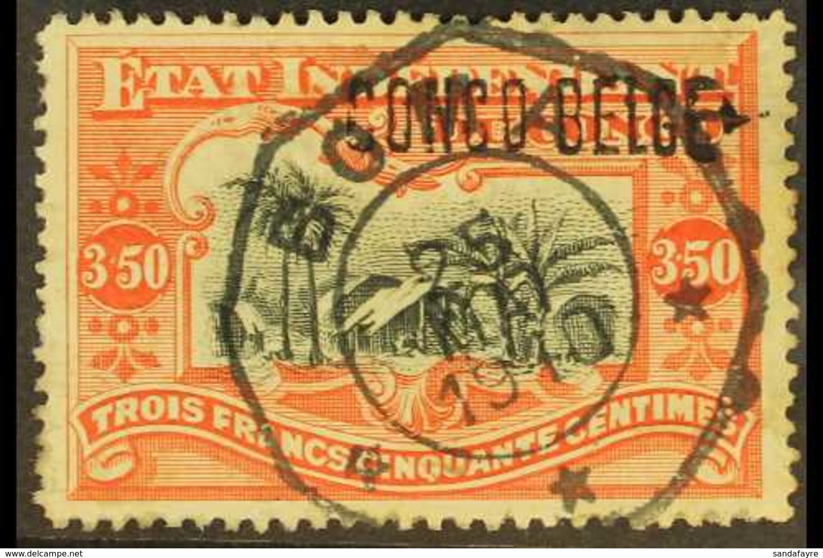 CONGO  1909 3F.50 Black And Vermilion, Local Overprint, COB 37L, Fine Boma Octagonal Datestamp. For More Images, Please  - Andere & Zonder Classificatie