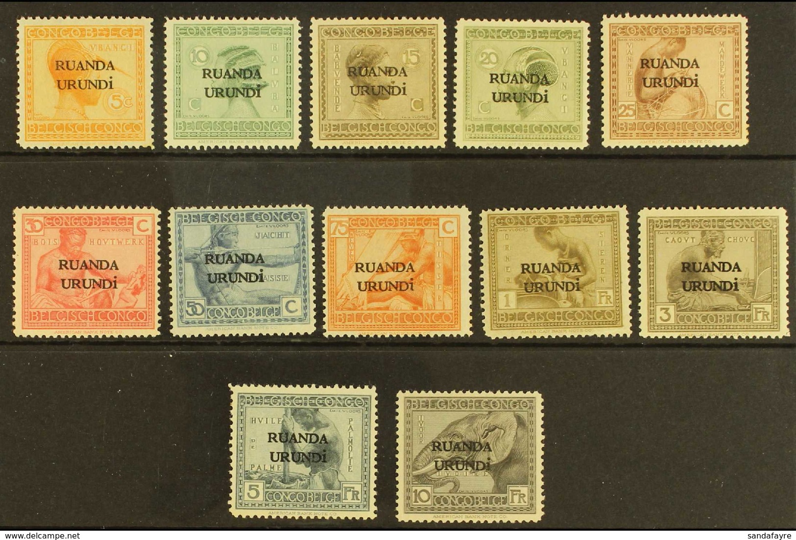 RUANDA-URUNDI  1924 Natives Overprints Complete Set, COB 50/61, Fine Never Hinged Mint, Fresh. (12 Stamps) For More Imag - Andere & Zonder Classificatie
