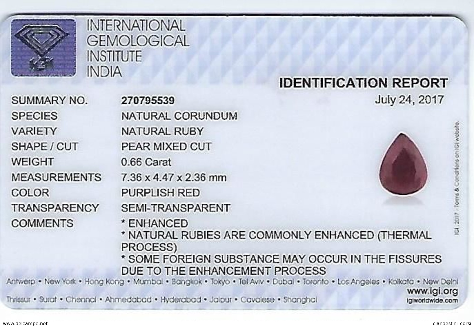 Rubis Naturel 0,66 Ct Avec Certificat Gemmologique - Ruby