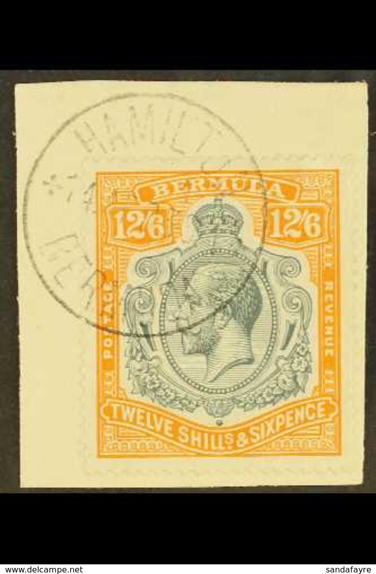 1924-32  12s6d Grey And Orange, SG 93, Very Fine Used Tied To Piece By Complete Hamilton Cds. For More Images, Please Vi - Bermuda