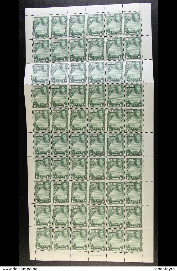 1938-52 1 SHILLING GREEN COMPLETE SHEET  1s Green, SG 115, Complete Sheet With Selvedge To All Sides, 6 X10, Never Hinge - Bermudas