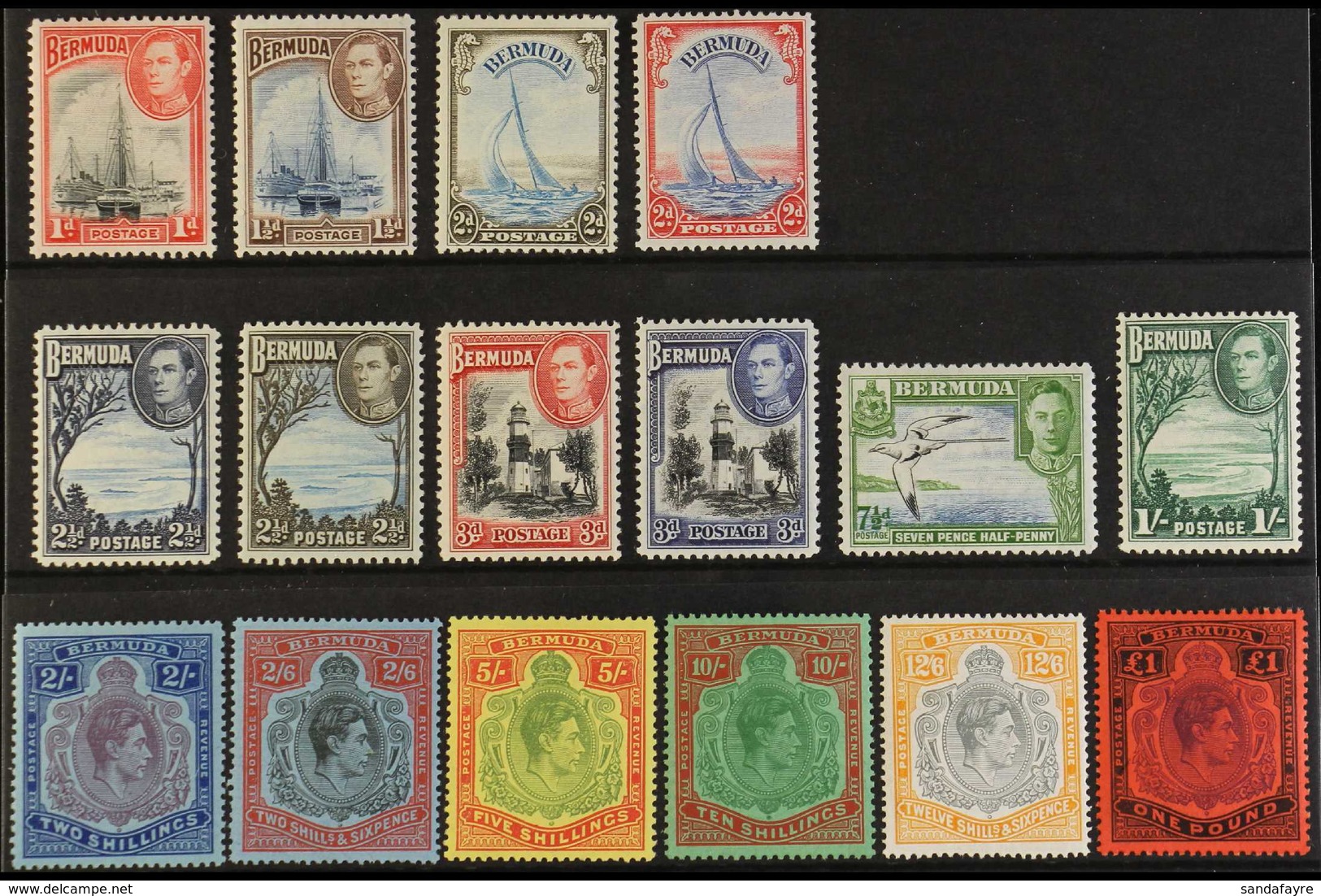 1938-52  Definitive "Basic" Set Of All Values, SG 110/21d, Very Fine Mint (16 Stamps) For More Images, Please Visit Http - Bermuda