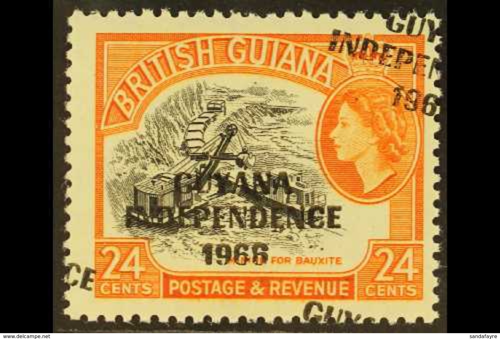 1967-68  24c Black And Bright Orange, Overprint Double, One Diagonal, SG 435a, Fine Never Hinged Mint. For More Images,  - Guiana (1966-...)