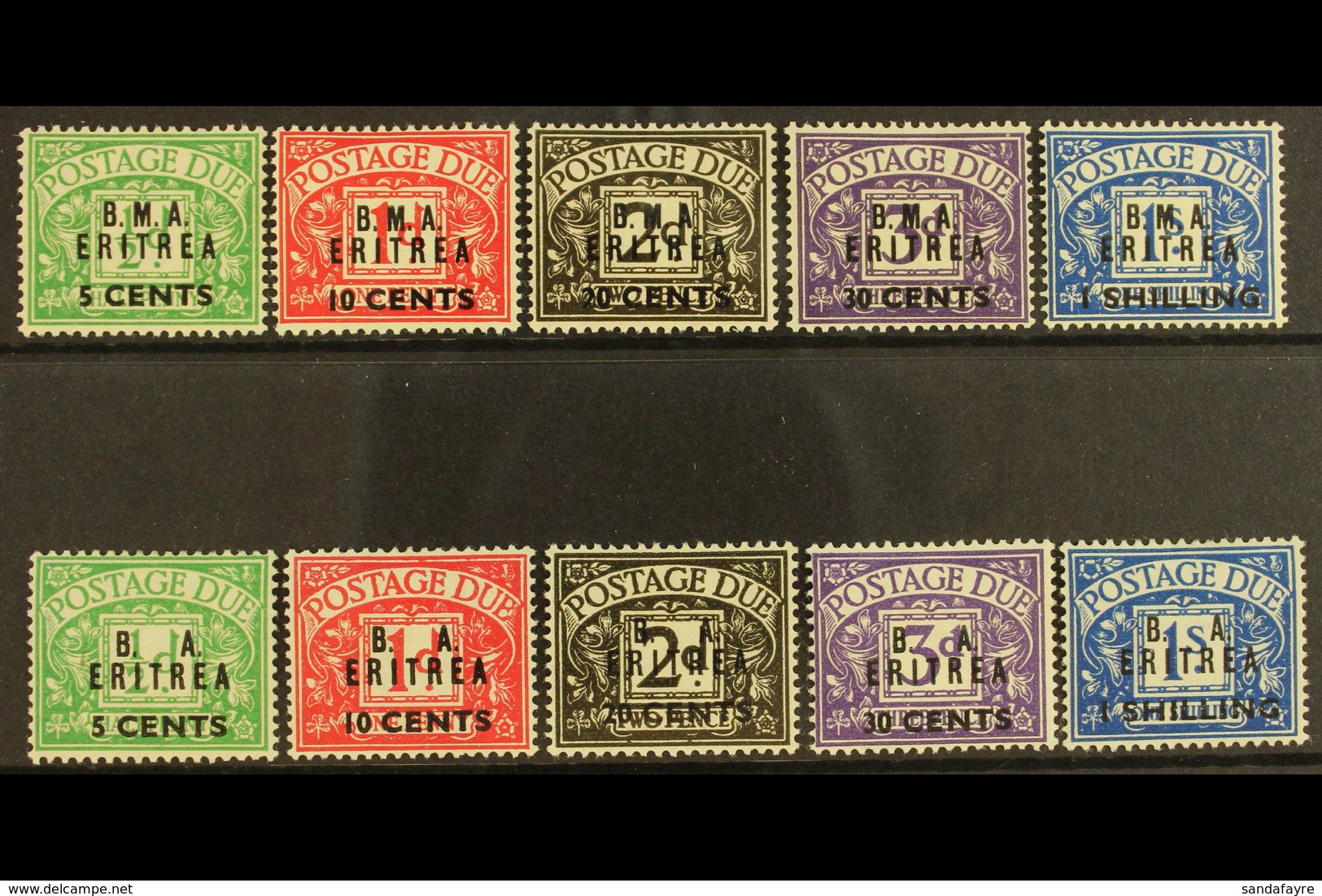 ERITREA  POSTAGE DUES 1948 And 1951 Complete Sets, SG ED1/10, Very Fine Mint. (10 Stamps) For More Images, Please Visit  - Italienisch Ost-Afrika