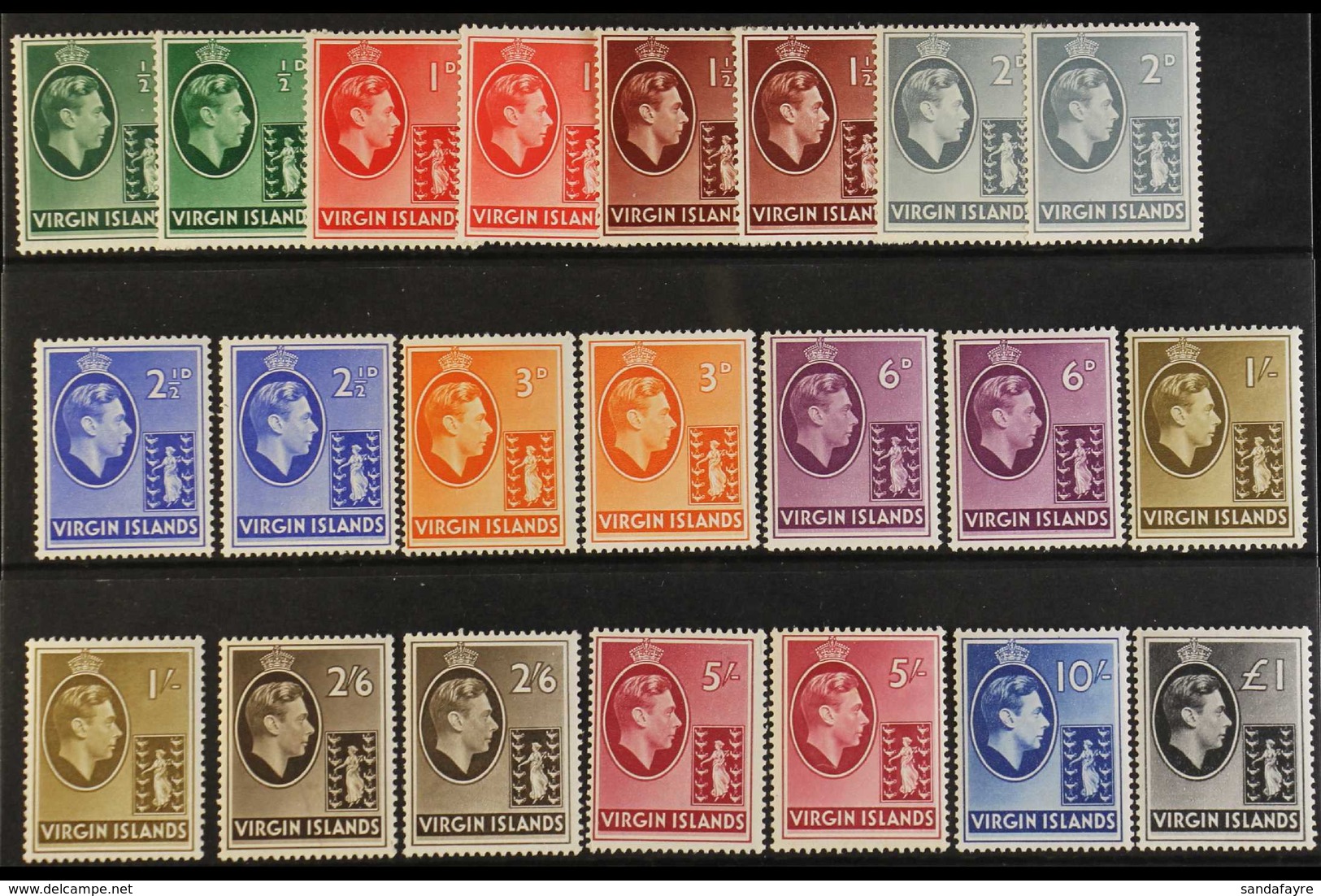 1938-47  Definitive Set Complete With ALL Paper Variants, SG 110/21, Very Fine Mint, A Few Are Never Hinged (22 Stamps)  - British Virgin Islands