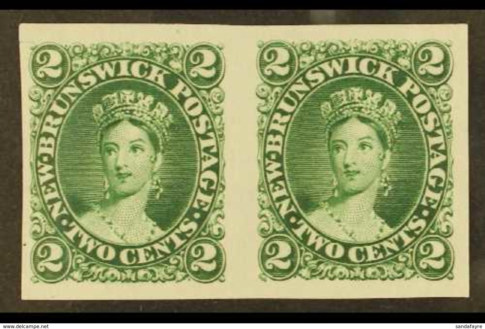 1860  2c Dark Green Plate Proof On India, Uni 7TCi, Superb Horizontal Pair With Large Margins All Round. For More Images - Andere & Zonder Classificatie