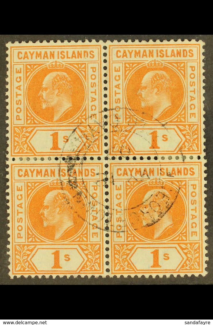 1905  1s Orange Wmk Mult Crown CA, SG 12, BLOCK OF FOUR Very Fine Cds Used. For More Images, Please Visit Http://www.san - Cayman (Isole)