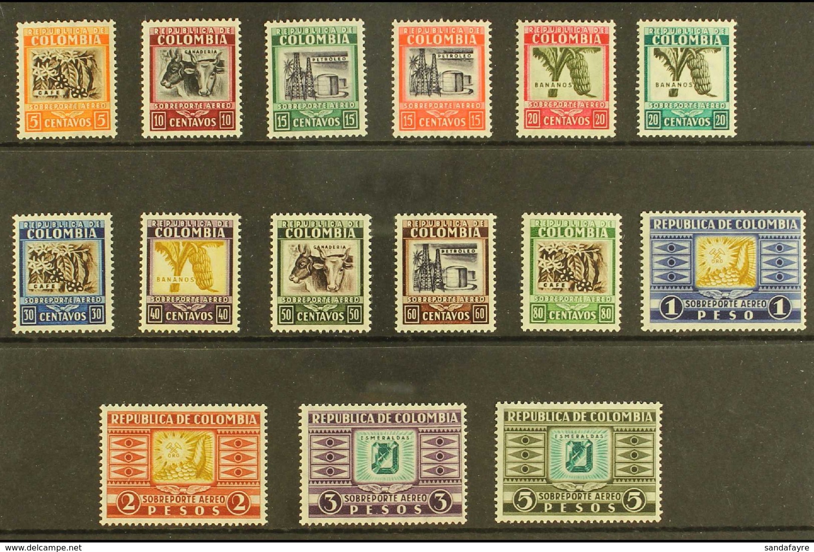 1932-39  Air Complete Set (Scott C96/110, SG 435/49), Fine Mint, Very Fresh. (15 Stamps) For More Images, Please Visit H - Colombia