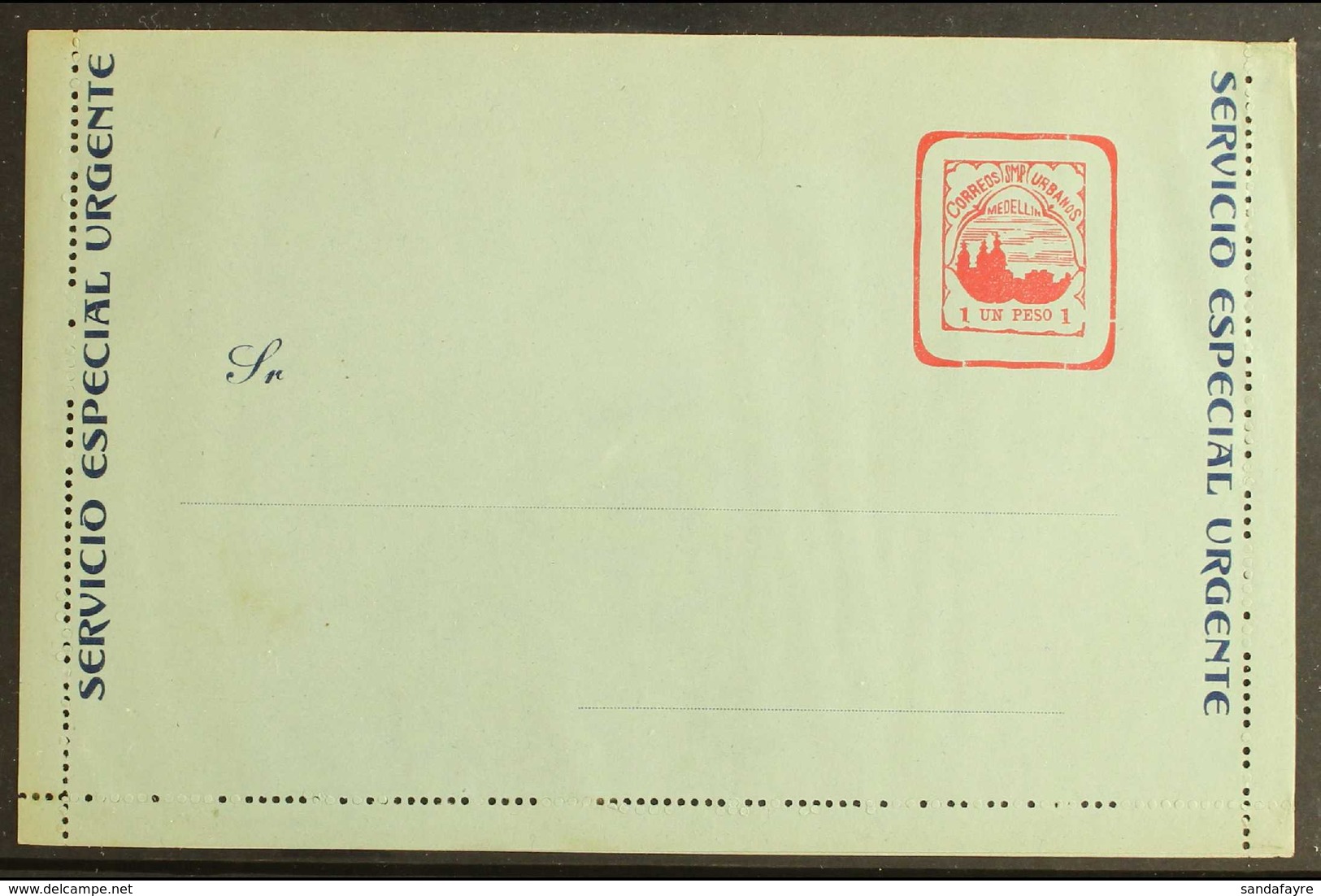 MEDELLIN - POSTAL STATIONERY  1904 Letter Card "Un Peso" Red On Light Green With Dark Blue Text, Higgins & Gage 1, Very  - Colombia
