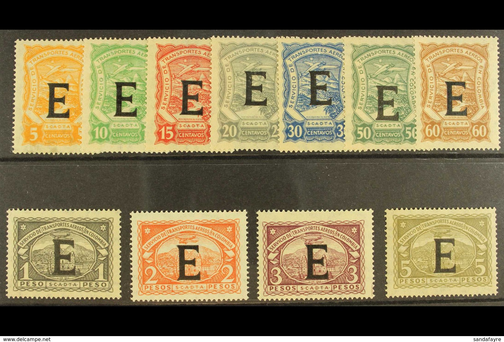 PRIVATE AIRS - SCADTA  1923 (4 June) "E" Overprinted (for Spain) Complete Set (SG 26E/36E, Scott CLE24/34), Very Fine Mi - Colombia