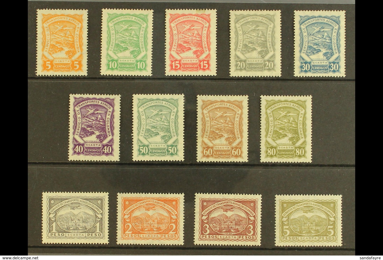 PRIVATE AIRS - SCADTA  1923-28 Complete Set, Scott C38/50 (SG 37/49, Michel 29/39 & 43/44), Never Hinged Mint, The 15c W - Colombia