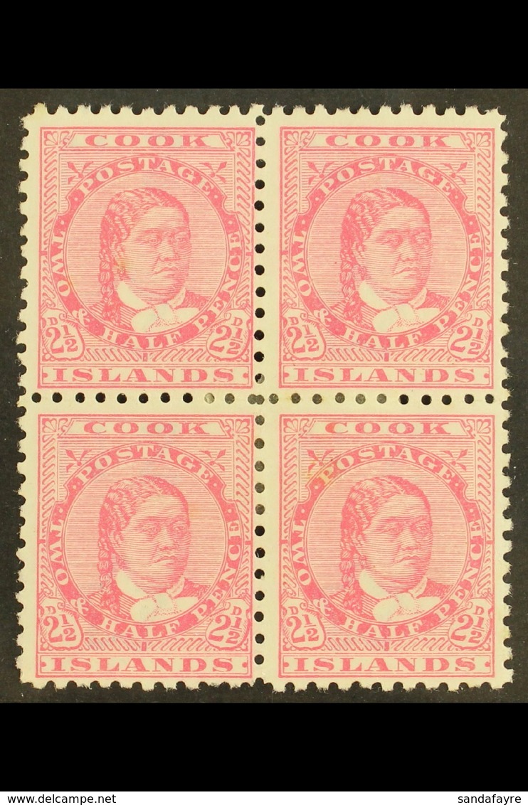 1893-1900  2½d Pale Rose Perf 11, SG 16, Fine Mint BLOCK Of 4, Fresh. (4 Stamps) For More Images, Please Visit Http://ww - Cookeilanden