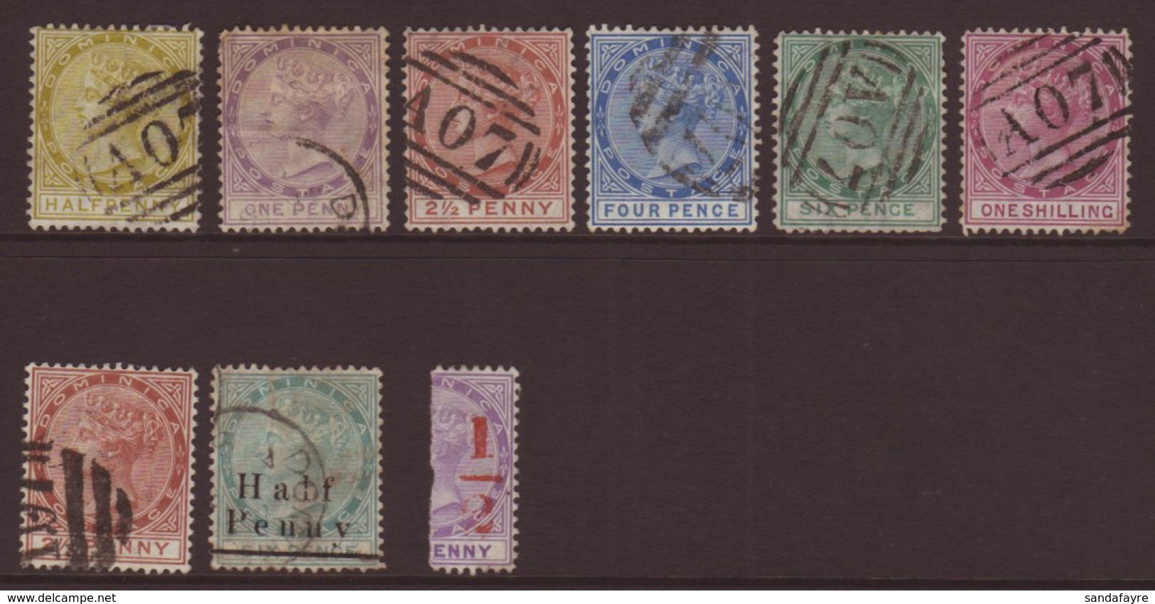 1877-86  A Used Group With 1877-79 CC Set, 1884 2½d, 1886 ½d On 6d, Also 1882 ½ On Half 1d Unused. (9 Stamps) For More I - Dominica (...-1978)