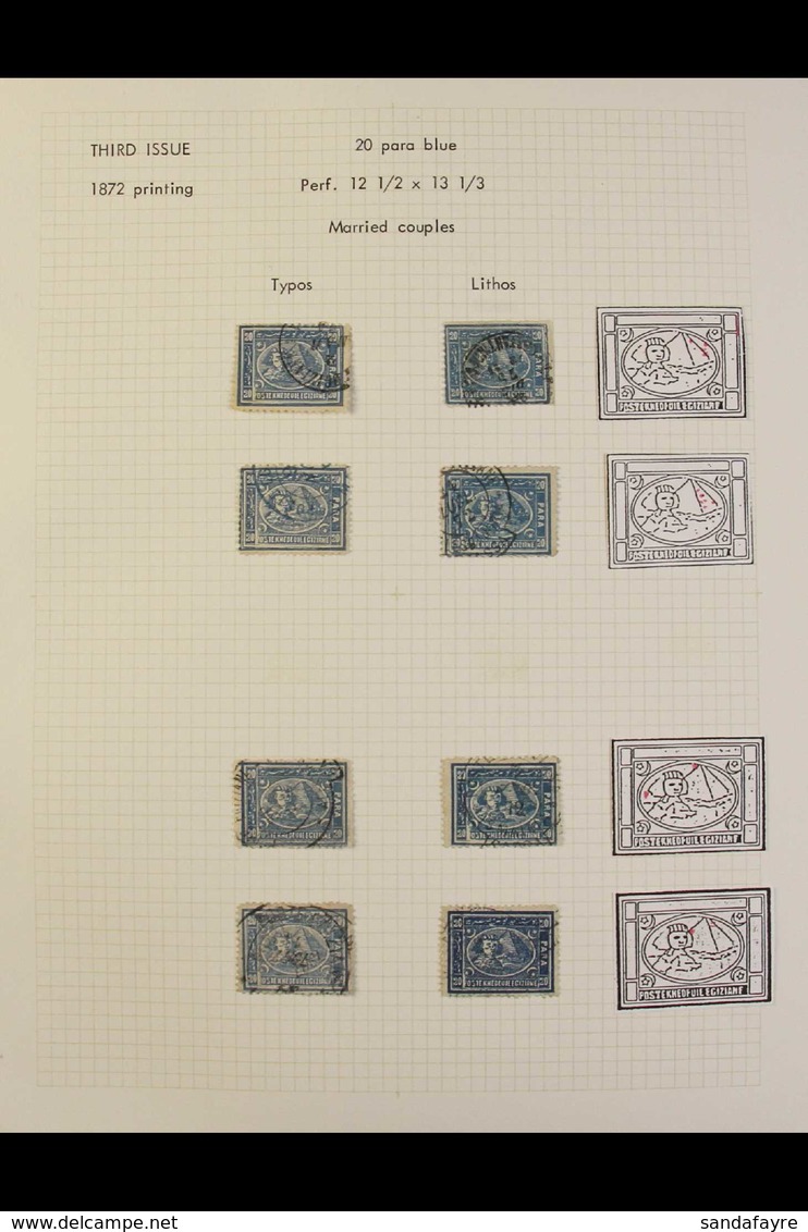 1872-75 "PENASSON" PRINTING.  20pa BLUE (SG 26etc And SG 30etc) Specialized Collection Written Up On Leaves, Mostly Used - Other & Unclassified