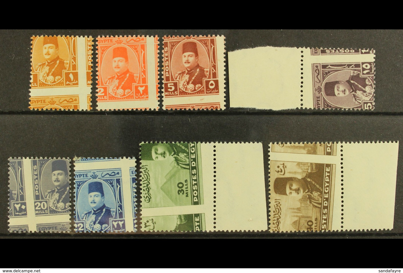 1944-51 OBLIQUE PERFORATIONS  King Farouk Military Issue, 1m, 2m, 5m, 15m (marginal), 20m, 22m, 30m And 40m (these Two M - Sonstige & Ohne Zuordnung