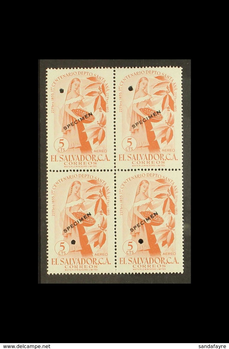 1956  5c Centenary Of Santa Ana Air, SG 1096, Sc C168, Never Hinged Mint Block Of 4, Each Stamp With "SPECIMEN OVERPRINT - El Salvador