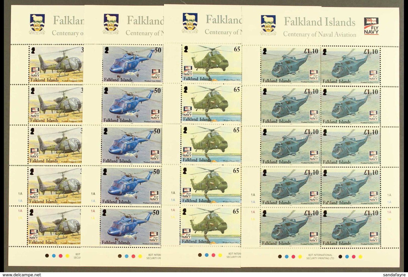 2009  Centenary Of Naval Aviation Set, SG 1131/34, Sheetlets Of 10, NHM (4 Sheetlets) For More Images, Please Visit Http - Islas Malvinas