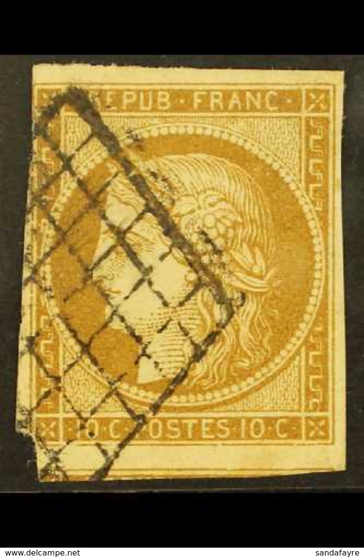 1849-52  10c Yellowish Bistre Ceres Imperf (SG 1, Yvert 1), Fine Used With Diamond Grill Cancel, 3+ Margins With Part Of - Andere & Zonder Classificatie