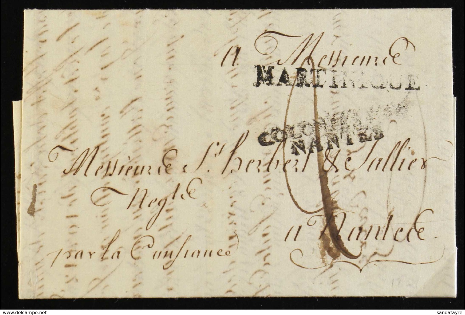MARTINIQUE  1821 Entire From St Pierre To Nantes With Straight Line Marking "Martinique" Of The British Packet Agency An - Andere & Zonder Classificatie