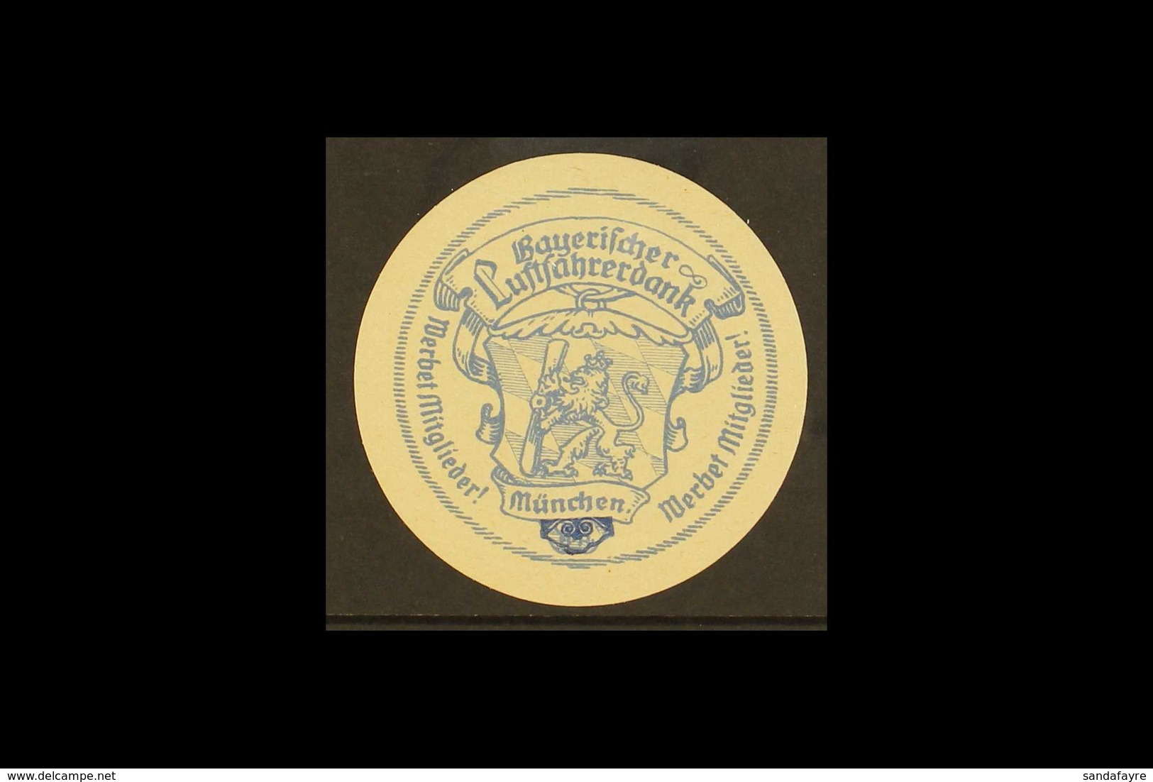 AVIATION LABEL  1910s "Bayerischer Luftfahrerdank Munchen" Circular Poster Stamp, Kiddle LU. 128, Superb, Never Hinged M - Autres & Non Classés