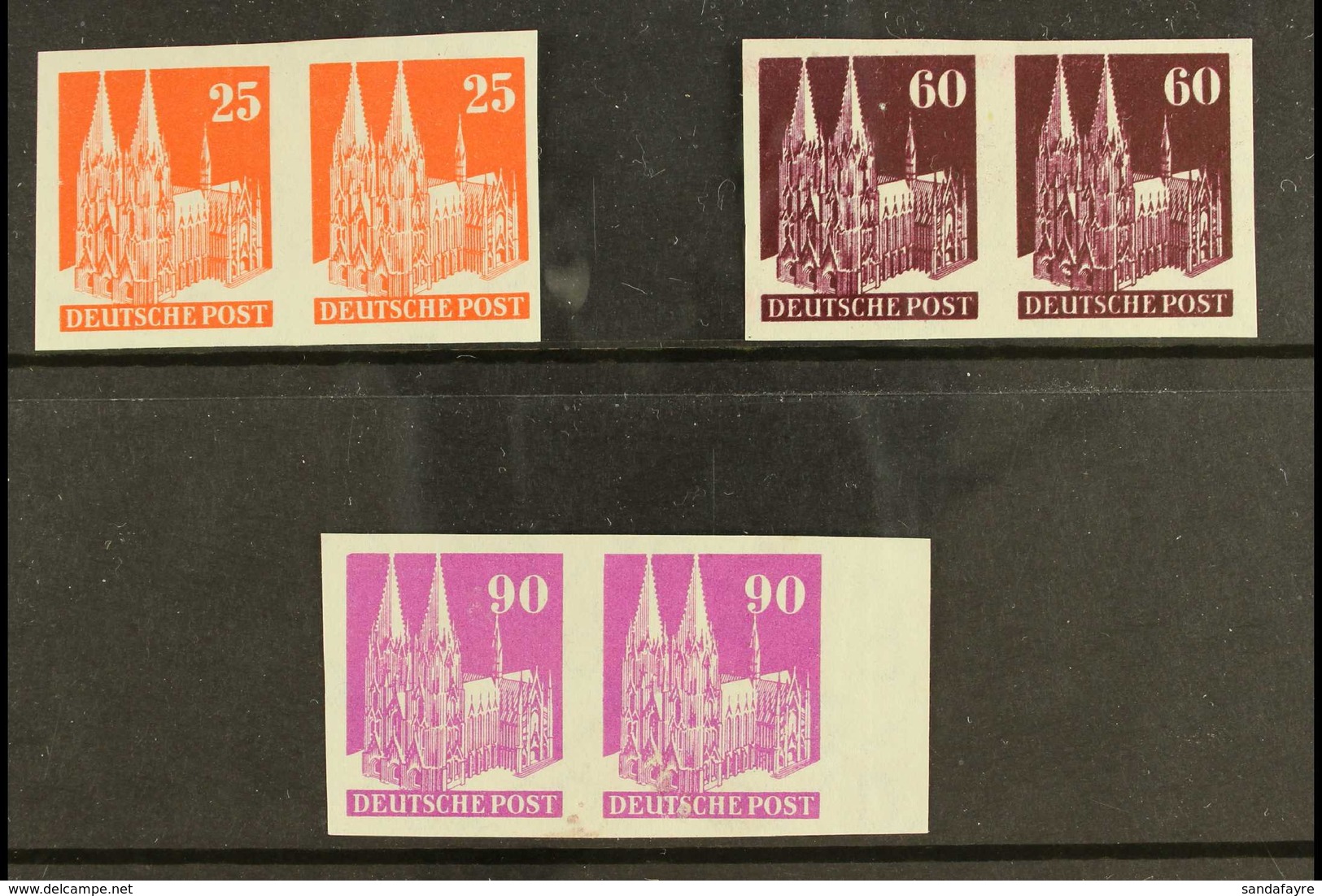 AMERICAN & BRITISH ZONE  1948-52 25pf, 60pf, And 90pf Cologne Cathedral Definitives, Each As IMPERF PAIRS, Mi 87 IV W U, - Andere & Zonder Classificatie