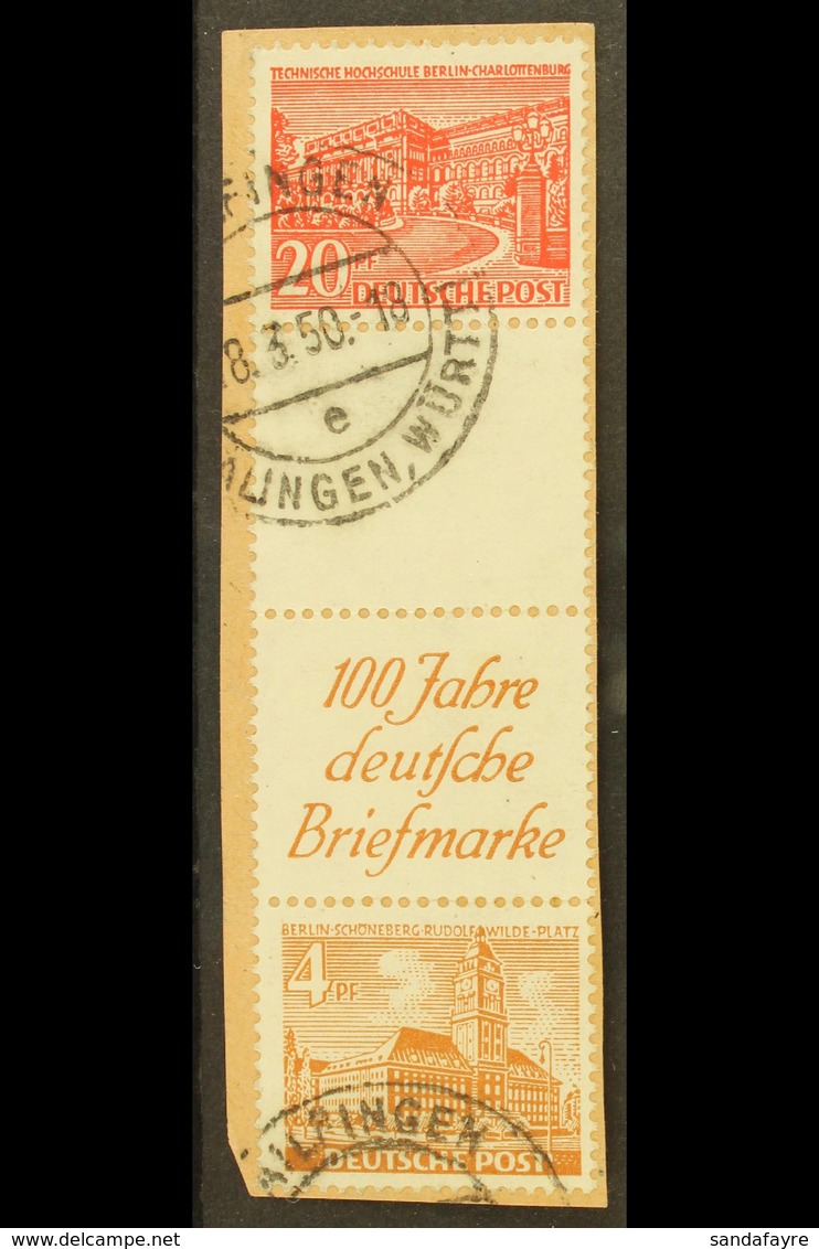 1949  Buildings Fully Perforated Vertical SE-TENANT STRIP Of 4 Containing 20pf + Blank Gutter + Printed Label + 4pf, Mic - Andere & Zonder Classificatie