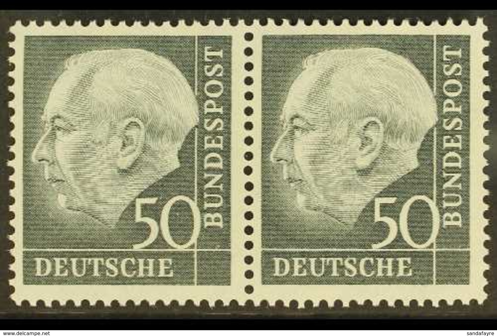 1954-61  50pf Slate-black Heuss (Michel 189x, SG 1115), Never Hinged Mint HORIZONTAL PAIR, Very Fresh. (2 Stamps) For Mo - Autres & Non Classés