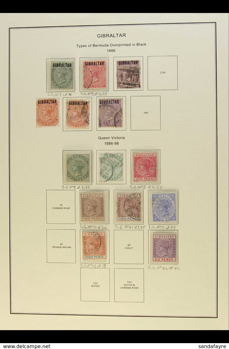 1886-1898 QV MINT & USED COLLECTION  Presented On Printed Pages. Includes 1886 Bermuda Stamps Opt'd Gibraltar ½d Mint, 1 - Gibraltar