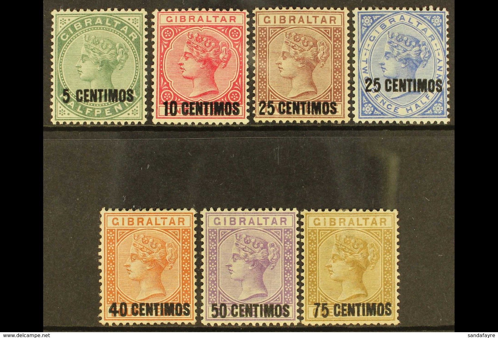 1889  Spanish Currency Surcharge Set Complete, 25c With Short Foot To "5" SG 15/21, Good To Fine Mint (7 Stamps). For Mo - Gibraltar