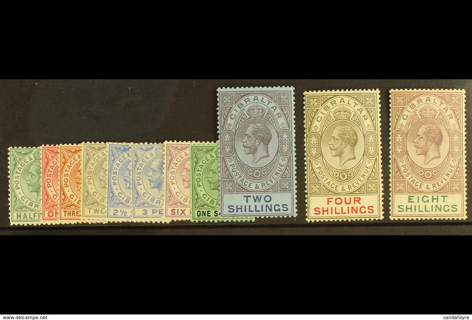 1921-27  King George V (watermark Multi Script CA) Complete Definitive Set, SG 89/101, Fine Mint. (11 Stamps) For More I - Gibraltar